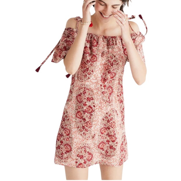 Madewell Dresses & Skirts - Madewell Silk Cold-Shoulder Dress in Watercolor Paisley Sz S